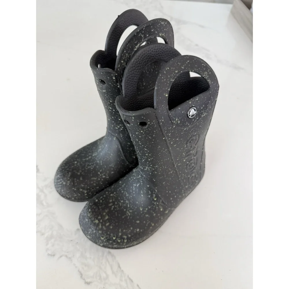 Crocs Handle It Rain Boots Black Glow in the Dark Sz 2